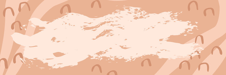 Vector trendy background with copy space. Abstract shapes, brush texture. Long horizontal banner.
