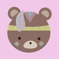 Beautiful bear face in boho style. The face of a bear in the style of an Indian for a children's brand and design.
