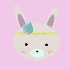 Beautiful bunny face in boho style. The face of a hare in the style of an Indian for a children's brand and design.