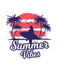 Fototapeta na wymiar Summer Vibes Palm Beach Tshirt Design