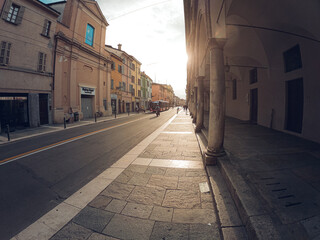 Sunset in the center of Parma, Italy