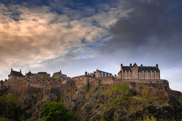 Fototapeta na wymiar Edinburgh Castle- a remarkable medieval neoclassical monument over a rocky hill in the capital of Scotland.