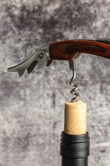 Detail of the cork and corkscrew when opening the wine
