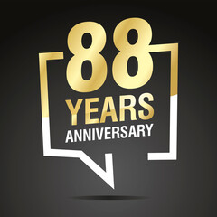 88 Years Anniversary celebrating, gold white speech bubble, logo, icon on black background