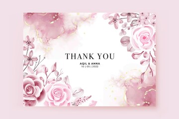 Romantic Watercolor Floral Pink Thank You Card Template