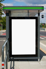 Outdoor advertising billboard at the bus stop.