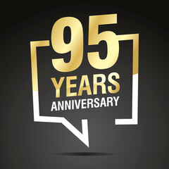 95 Years Anniversary celebrating, gold white speech bubble, logo, icon on black background
