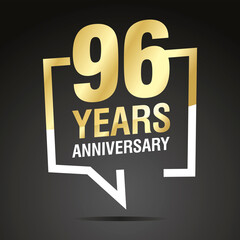 96 Years Anniversary celebrating, gold white speech bubble, logo, icon on black background