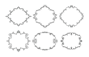 Set of flourish curly vintage borders. Swirls and scrolls decorations design wreath elements. Vector illustration