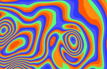 Retro 1960s-style wallpaper design in a psychedelic trippy mood. Ebru like marbling pattern.
