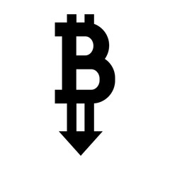Obraz premium Bitcoin down icon. Falling bitcoin sign with downward arrow. Vector Illustration