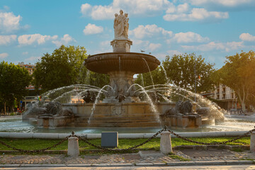 Fontain de la Rotonde with three sculptures of female figures presenting Justice in Aix-en-Provence...