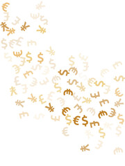 Euro dollar pound yen gold signs scatter currency vector design. Income backdrop. Currency symbols