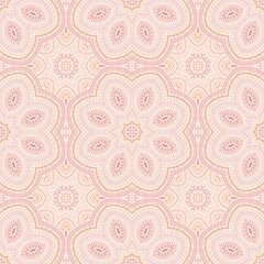 Ottoman authentic floral vector seamless pattern. Wallpaper patchwork design. Retro tunisian motif. Interior decor design. Circles and lines composition.
