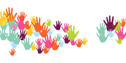 Cheerful children handprints nursery games concept vector