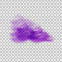Realistic scary mystical violet fog in night Halloween. Purple poisonous gas, dust and smoke effect.