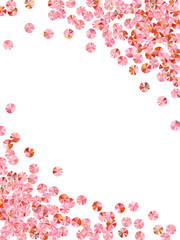 Rosy gold spangles confetti scatter vector illustration. Wedding invitation card background. Circle sparkling foil elements holiday glitter. Romantic bridal confetti texture.