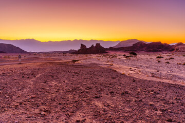 Sunrise view of the sphinx shaped rock, Timna desert park