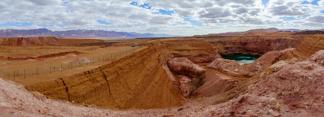 Timna hidden lake panorama, in the Arava Desert valley