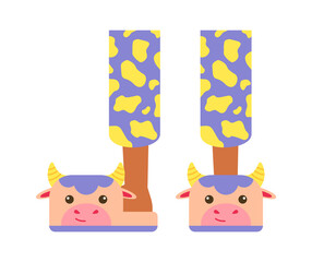 Child in cow slippers. Vector illustration