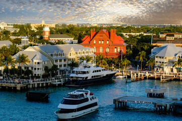 Fototapeta na wymiar The seaport village of Key West with boats docked in the harbor. 