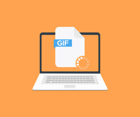 Laptop and download GIF file  logo design. Document downloading concept, Arrow downloading, simple download icon vector design and illustration.
