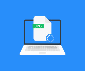 Laptop and download JPG file logo design. Document downloading concept, Arrow downloading, simple download icon, JPG Format vector design and illustration.
