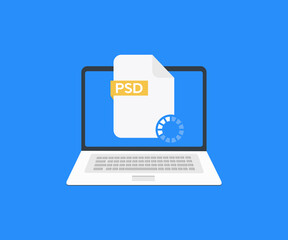 Laptop and download PSD file logo design. Download psd button vector design and illustration.

