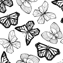 Butterflies seamless pattern. Hand drawn mahaon, butterfly. Vector design for print, fabric, wrapping paper, clothing.