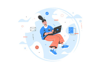 Businesswoman on planet working on the laptop