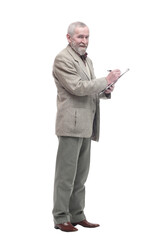 in full growth. elderly business man with a clipboard.