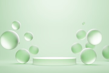 Green Pastel pedestal for product presentation.
