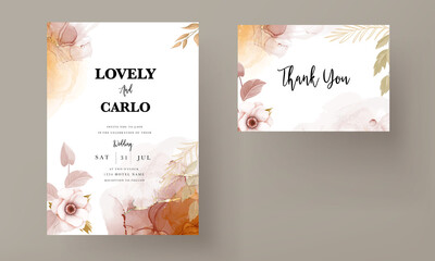wedding invitation template set with elegant brown floral