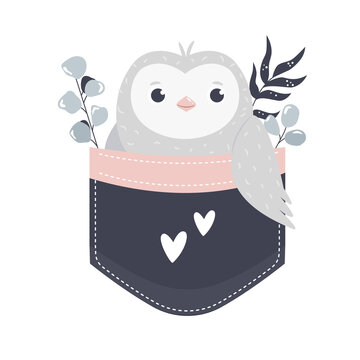 Vector illustration of a cute owl sitting in a little pocket