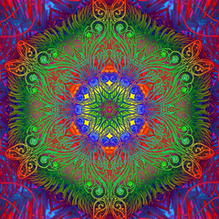 multicolored radial filigree kaleidoscopic design