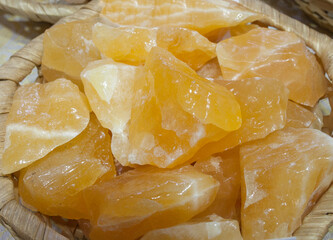 Yellow calcite fragments, believed to have beneficial health properties