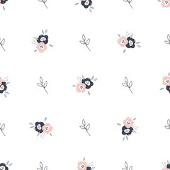 Seamless pattern with hand drawn flowers. Suitable for different prints, nursery, wallpaper, cloth design.