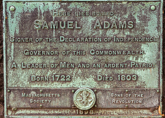 Grave Plaque of Samuel Adams Headstone in the Granary Burying Ground inBoston, Massachusetts