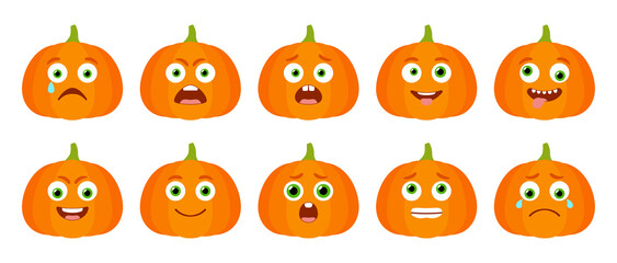 Fototapeta premium Emoticon of cute Pumpkin. Isolated vector set