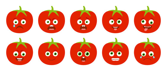 Emoticon of cute Tomato. Isolated vector set