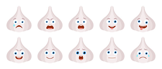Emoticon of cute Garlic. Isolated vector set