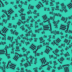Black Ancient column icon isolated seamless pattern on green background. Vector