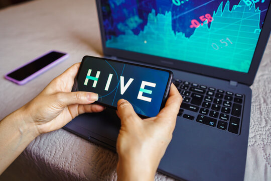 July 4, 2022, Brazil. In this photo illustration, the HIVE Blockchain logo seen displayed on a smartphone screen.