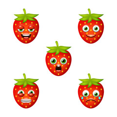 Emoticon of cute Strawberry. Isolated vector set