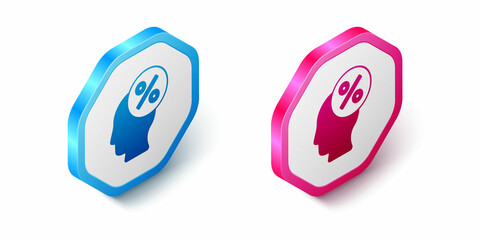 Isometric Discount percent tag icon isolated on white background. Shopping tag sign. Special offer sign. Discount coupons symbol. Hexagon button. Vector