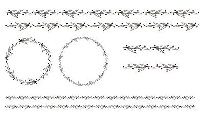 Obraz premium 葉っぱのフレーム、罫線セット