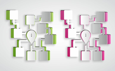 Paper cut Neural network icon isolated on grey background. Artificial intelligence AI. Paper art style. Vector