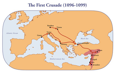 Map of the first crusade route - obrazy, fototapety, plakaty