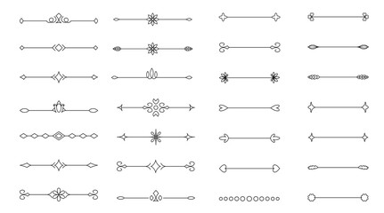 Dividers decor set. Collection of classic vintage separators. Vector black linear text dividers on a white background. Outlines label a set of border elements.