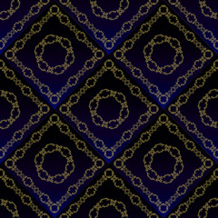 Abstract ethnic seamless pattern with an ornament of doodle curls of different colors on a dark background for textile design of a scarf, hijab, tablecloth, tiles, napkins